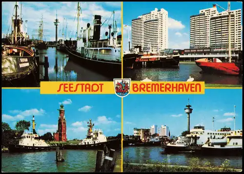 Bremerhaven Mehrbildkarte der Seestadt, u.a. Hafen u. Schiffe 1980