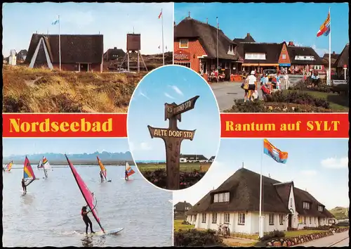 Ansichtskarte Rantum-Sylt Segelsurfer, Hotel, Geschäfte 1986