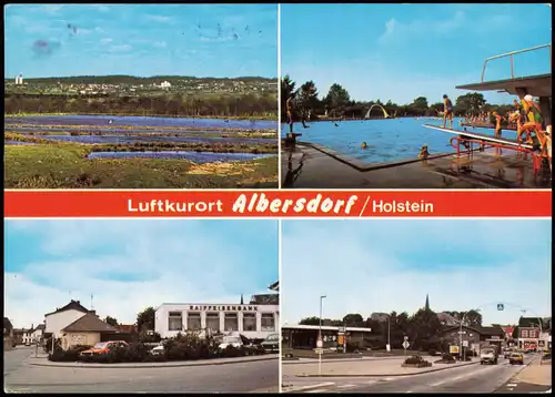 Albersdorf (Holstein) MB: Schwimmbad, Tankstelle, Raiffeisenbank 1980