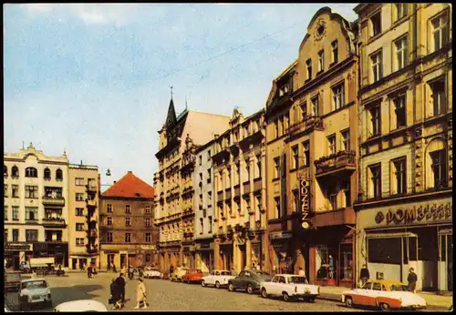 Postcard Schweidnitz Świdnica Ortsansicht Geschäfte Autos, Rynek 1971