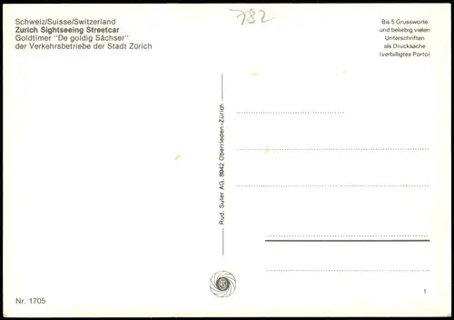 Zürich Sightseeing Streetcar Goldtimer "De goldig Sächser" 1980
