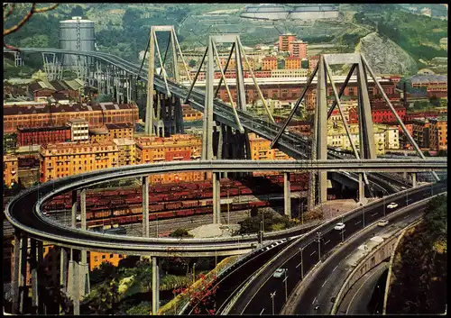 Genua Genova (Zena) Panorama-Ansicht Il viadotto sul Polcevera 1973