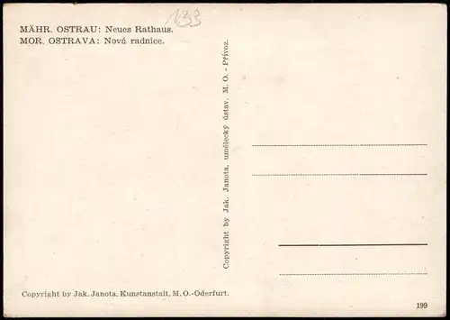 Postcard Ostrau Moravska Ostrava Neues Rathaus (Künstlerkarte) 1940