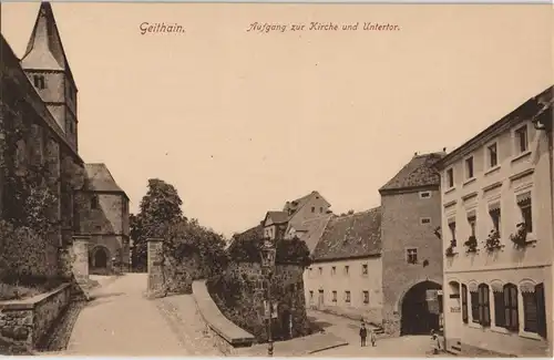 Ansichtskarte Geithain Aufgang zur Kirche und Untertor 1912