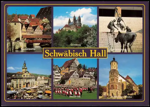 Schwäbisch Hall  Kocher-Partie, Rathaus, Fest, Kirche, Comburg 1990