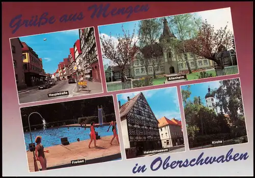 Mengen Mehrbild-AK mit Hauptstraße Freibad Heimatmuseum Altenheim Kirche 1991