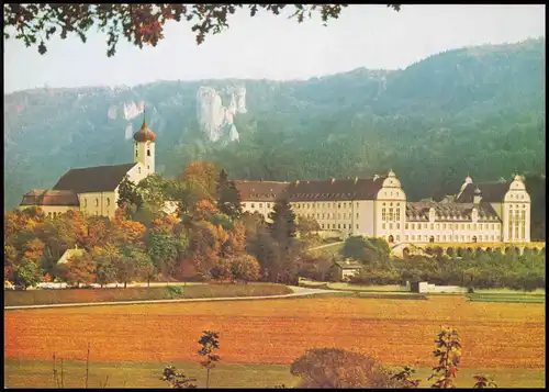 Beuron Benediktiner-Erzabtei (Außenansicht) Beuron mit Petersfels 1990