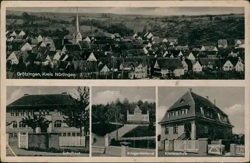 Grötzingen (Aichtal) Mehrbild-AK mit Panorama Kriegerdenkmal Kinderschule 1940