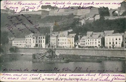 Postkaart Namur Namen Flusspartie Baggerschiff 1915