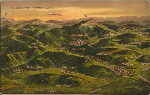 Ansichtskarte Badenweiler Landkarten Relief AK südlicher Schwarzwald 1927