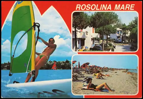 Cartoline Rosolina Strand nackte schöne Frau beim Windsurfen Erotik 1965