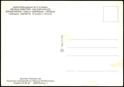 Ansichtskarte  Seenot-Rettungsboot der 9 m-Klasse Schiff 1987
