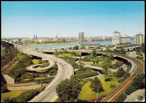 Mannheim Panorama-Ansicht Brückenauffahrt mit Blick auf Ludwigshafen 1970