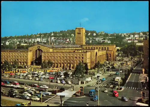 Ansichtskarte Stuttgart Hauptbahnhof Bahnhof Vorplatz Autos Tram Verkehr 1970