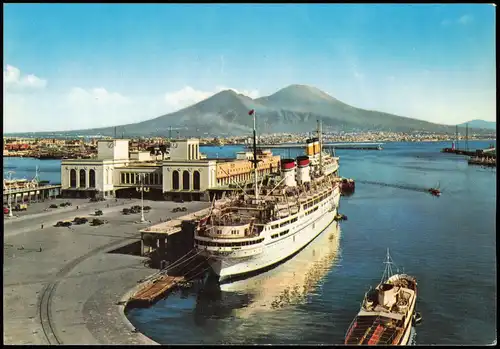 Neapel Napoli Panorama-Ansicht Schiff Stazione Marittima The Harbour 1960