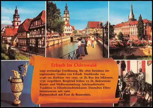 Erbach (Odenwald) Mehrbildkarte mit Ortsansichten, Chronik-Karte 1980