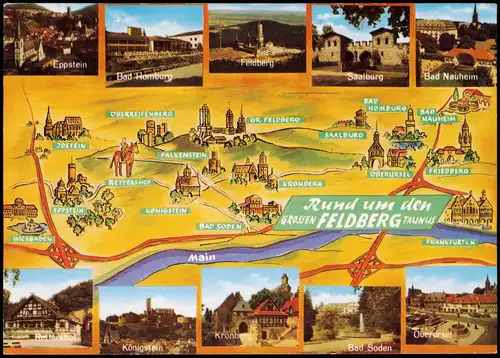 .Hessen Taunus Gebirge, Feldberg, Mehrbildkarte mit div. Orten 1980