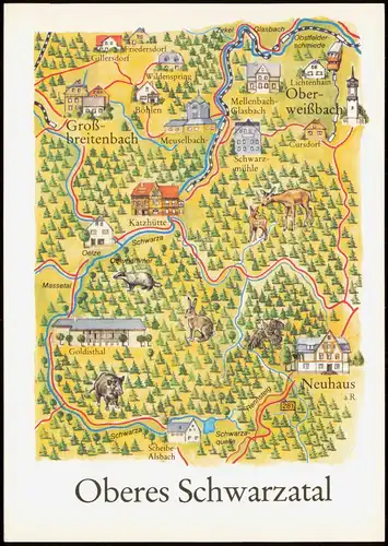 Oberweißbach Landkarten Ak: Oberes Scharzatal: Katzmühle, Neuhaus 1988