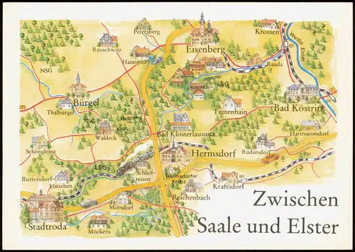 Reichartsdorf-Bad Köstritz Landkarten Ak: Zwischen Saale Elster Stadtroda 1988
