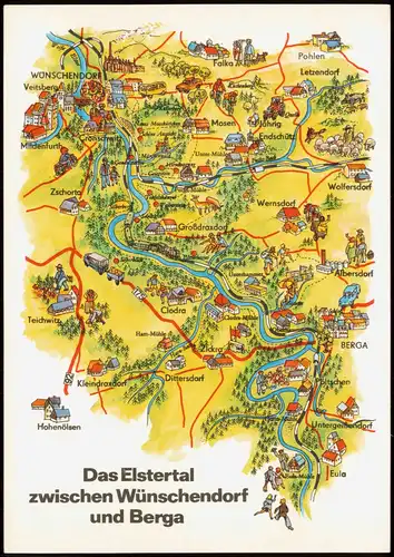 Ansichtskarte Wünschendorf (Elster) Landkarte: Das Elstertal 1988