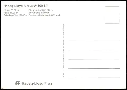 Ansichtskarte  Flugzeug Airplane Avion Hapag-Lloyd Airbus A-300 B4 1979