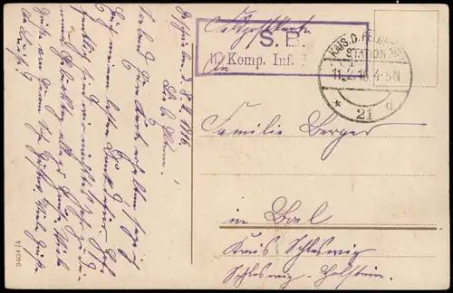 Feldpostkarte 1. Weltkrieg (Soldaten mit Zelt) 1916  Feldpoststempel