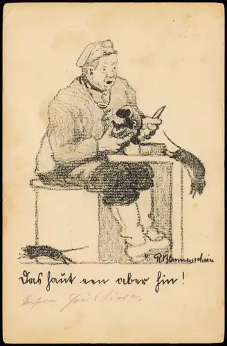Ansichtskarte  Gezeichnete Feldpostkarte 1. Weltkrieg 1917  Feldpost gelaufen (Feldpoststempel)