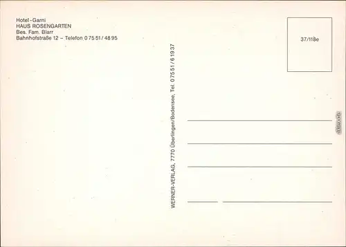 Ansichtskarte Überlingen Hotel-Garni - Haus Rosengarten 1988
