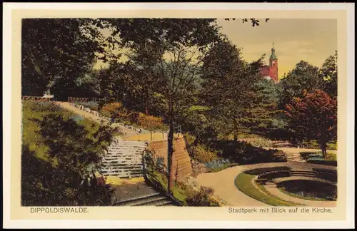 Ansichtskarte Dippoldiswalde Stadtpark mit Blick auf die Kirche. 1926