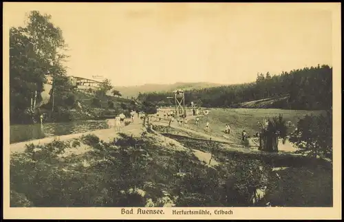 Ansichtskarte Erlbach (Vogtland) Bad Auensee. Herfurtsmühle Sprungturm 1922
