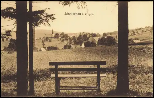 Schellerhau-Altenberg (Erzgebirge) Bank - Blick über das Kornfeld zur Stadt 1916