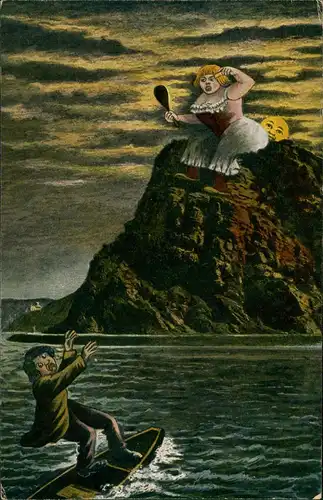 Ansichtskarte Sankt Goar Rheintal an der Loreley Scherzkarte Mond 1913