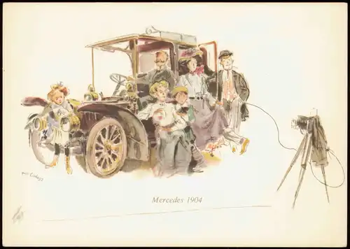 Gruss aus Stuttgart! Künstlerkarte Mercedes 1904 Verkehr/KFZ: Auto 1968