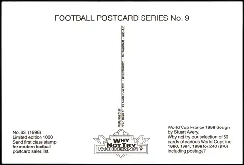 Sport - Fußball WM86 France Frankreich 63/1000 Künstlerkarte 1998