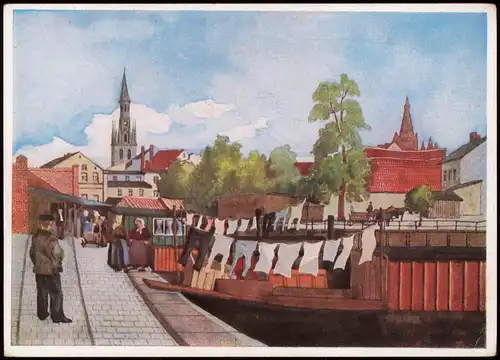 Postcard Memel Klaipėda Stadtpartie, Hafen - Künstlerkarte 1939