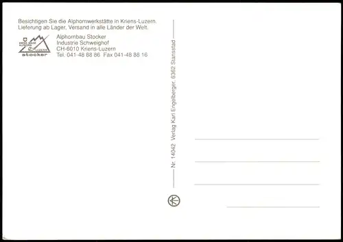 Ansichtskarte Kriens Alphornwerkstätte Luzern. Alphornbau Stocker 1988