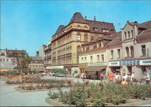 Ansichtskarte Aue (Erzgebirge) Altmarkt mit Beete im Vordergrund 1981