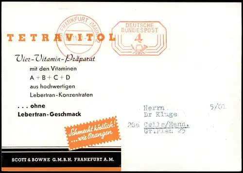 Ansichtskarte  Reklame & Werbung TETRAVITOL Vitamin Präparat 1951