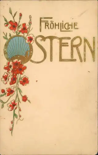 Glückwunsch Ostern / Eastern Goldschrift Mohnblumen Jugendstil 1908 Prägekarte