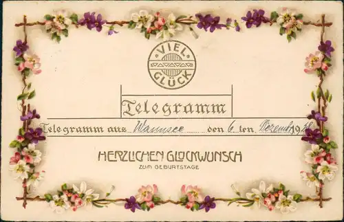 Glückwunsch Geburtstag Birthday Viel Glück Telegramm 1926 Goldrand