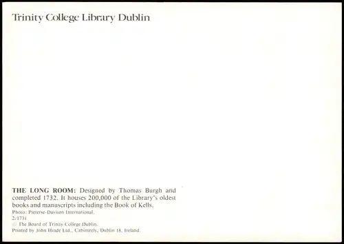 Dublin Baile Átha Cliath THE LONG ROOM: Designed by Thomas Burgh and  1999