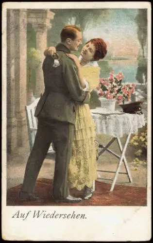 Feldpostkarten 1. Weltkrieg "Auf Wiedersehen" Soldat mit Frau 1917   Feldpost gelaufen (Feldpoststempel)