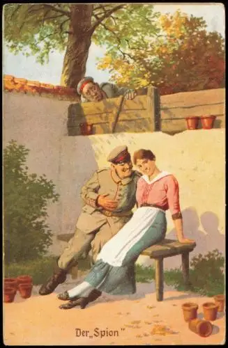 Ansichtskarte  Feldpostkarte 1. Weltkrieg "Der Spion" 1917  Feldpoststempel