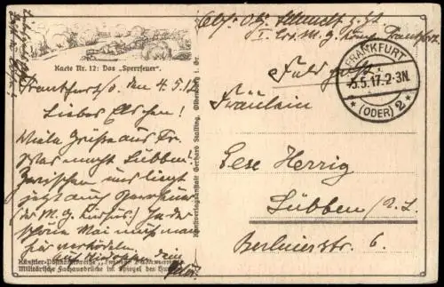 Ansichtskarte  Feldpostkarte 1. Weltkrieg "Das Sperrfeuer" 1917  Feldpost