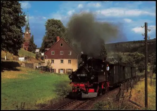 Lokomotive 991608 (Sächs. IVK,  Personenzug in Hammerunterwiesenthal 1990
