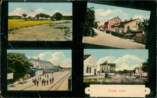 Postcard Groß Wossek Velký Osek Bahnhof, Straßen b. Kolin 1909