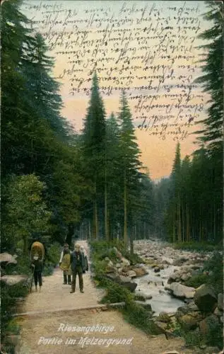 Postcard Krummhübel Karpacz Arbeiter im Melzergrund Riesengebirge 1923
