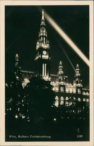 Ansichtskarte Wien Rathaus Festbeleuchtung 1932