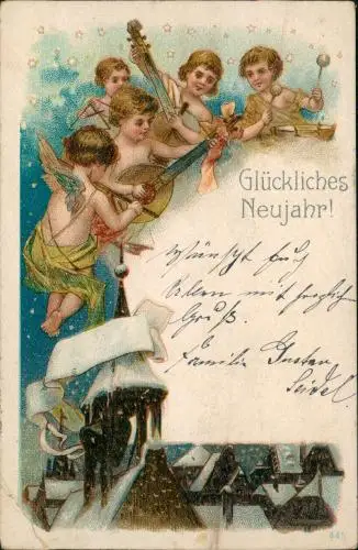 Motiv: Engel Angel mit Instrumenten Neujahr Sylvester New Year 1904