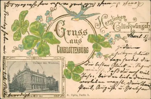 Charlottenburg-Berlin Theater des Westens Neujahr  Kleeblätter 1902  Prägekarte